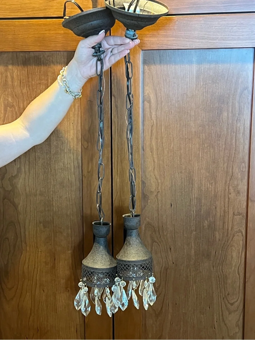 Two Arhaus Crystal Pendant Light Chandelier